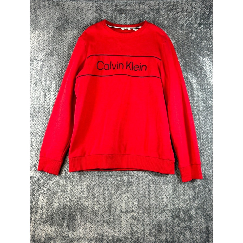 Calvin Klein Sweatshirt Mens Medium Red Graphic Print Fleece Lined Outerwear